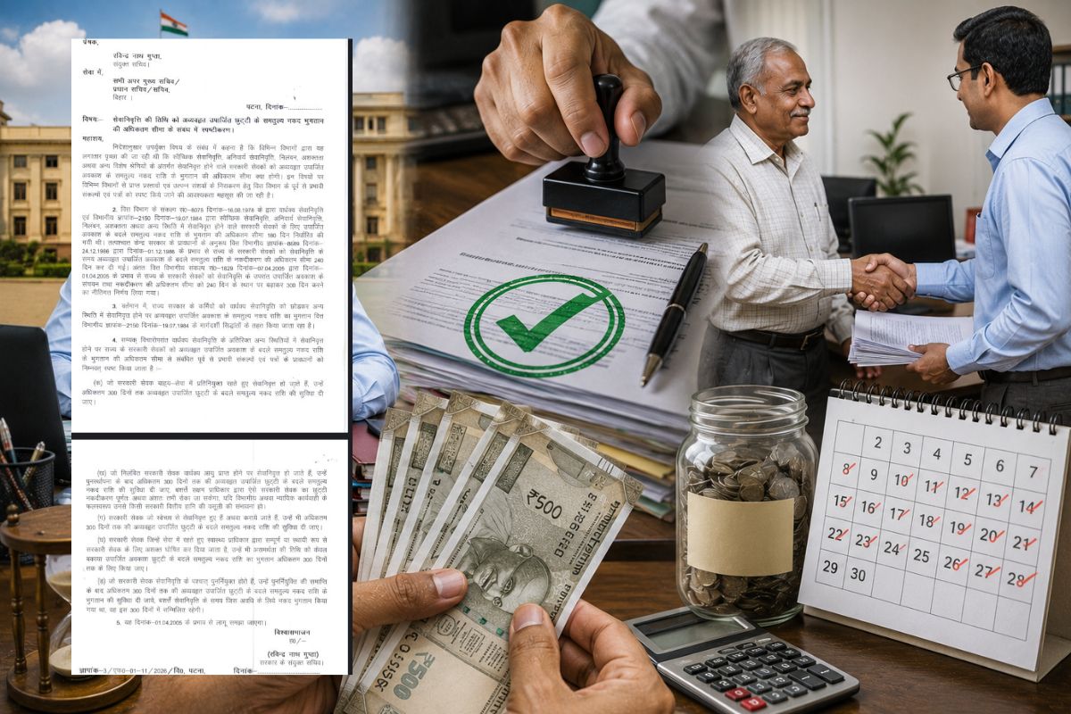 Earned Leave Encashment: स्वैच्छिक सेवानिवृत्ति और पुनर्नियुक्ति वाले कर्मियों को भी मिलेगा 300 दिनों की छुट्टी का पैसा, बिहार सरकार का आदेश