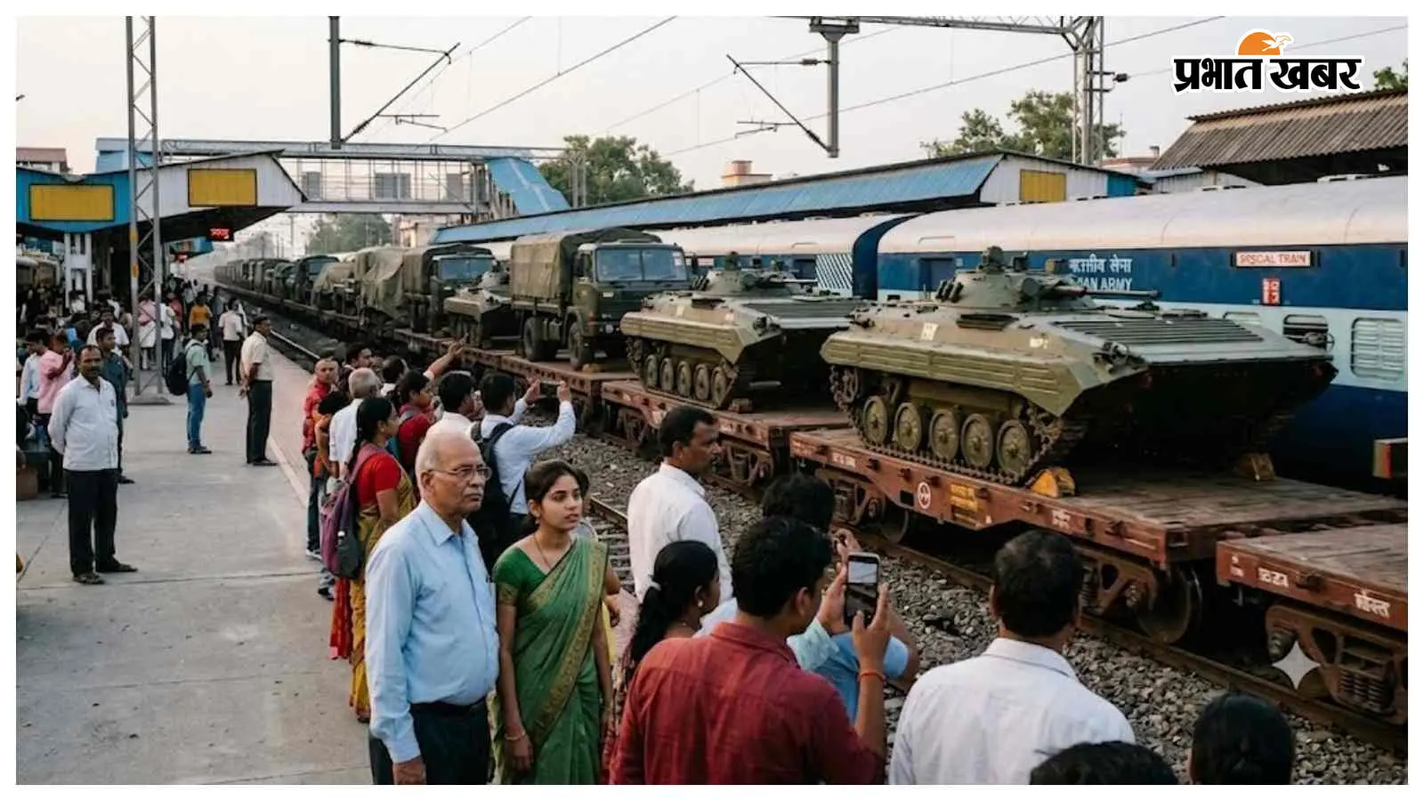 कमतौल में सेना की विशेष ट्रेन ने खींचा लोगों का ध्यान, बख्तरबंद वाहनों की आवाजाही से बढ़ी उत्सुकता