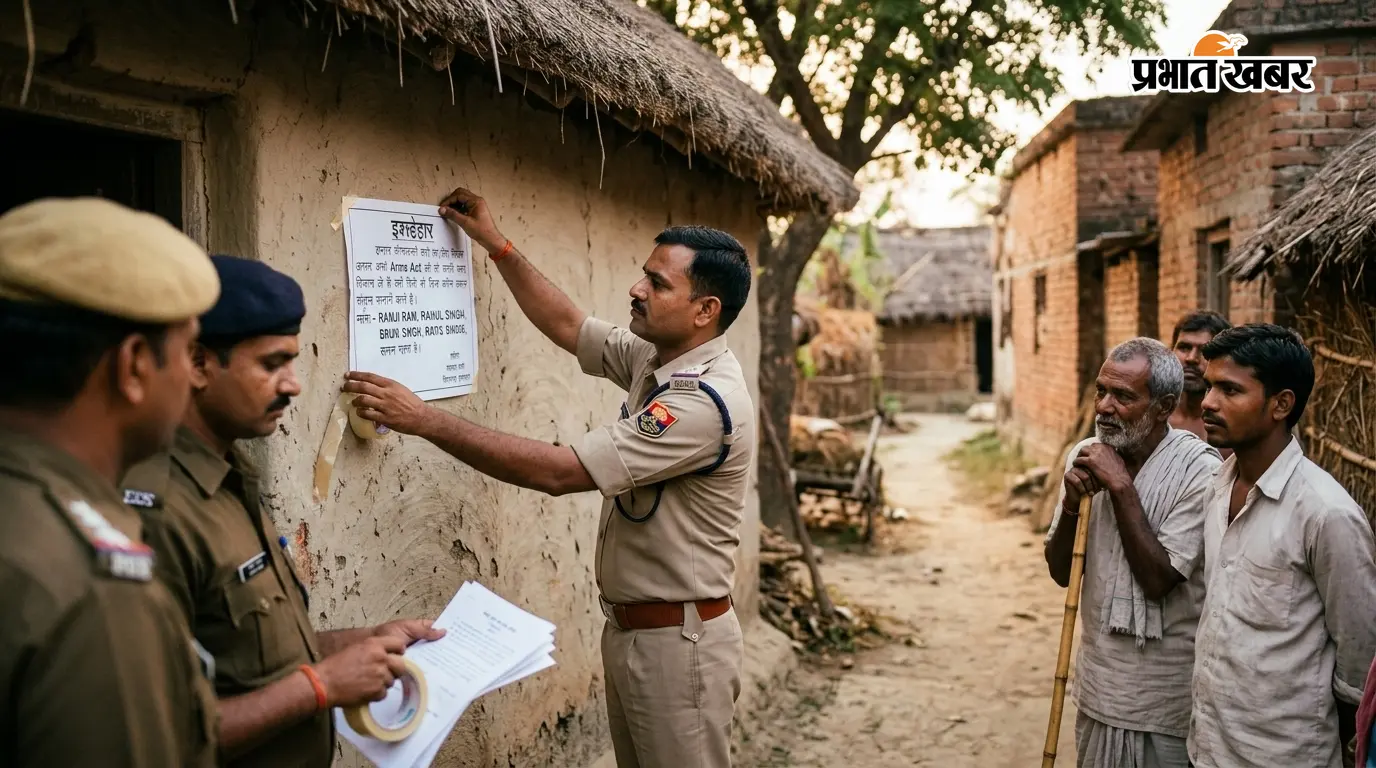 सीतामढ़ी: आर्म्स एक्ट मामले में बड़ी कार्रवाई, गाढ़ा पुलिस ने 4 फरार आरोपितों के घर चिपकाया इश्तेहार
