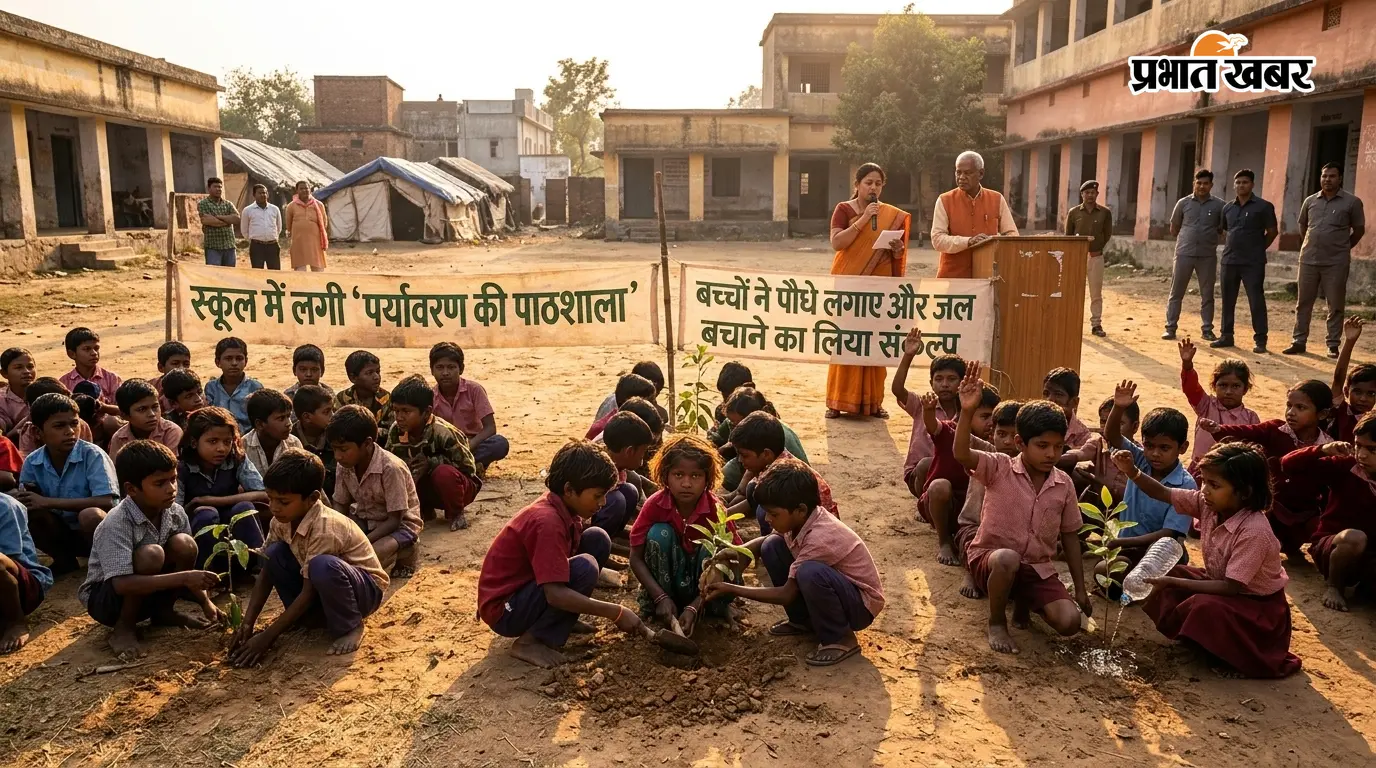 स्कूल में लगी 'पर्यावरण की पाठशाला', बच्चों ने पौधे लगाए और जल बचाने का लिया संकल्प