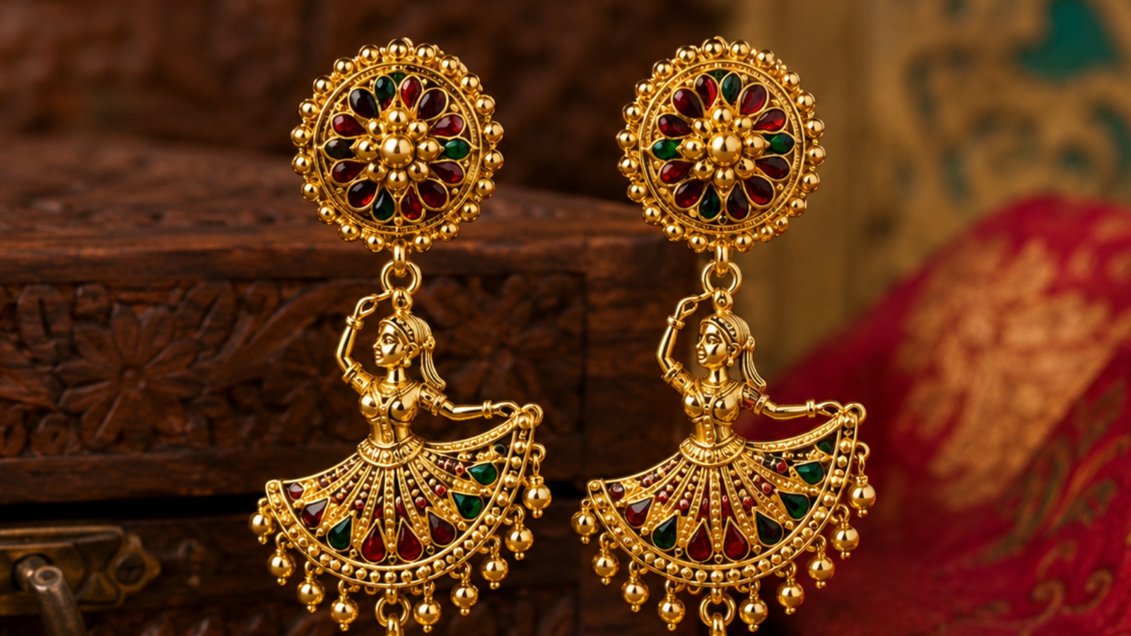 Rajasthani Ghoomar Design Gold Jhumka(AI Image)