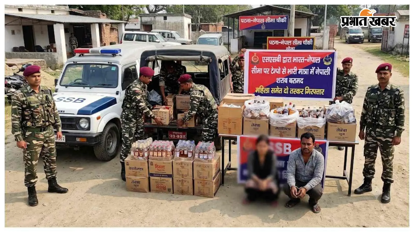 एसएसबी ने टेम्पो से भारी मात्रा में नेपाली शराब बरामद की, महिला समेत दो तस्कर गिरफ्तार