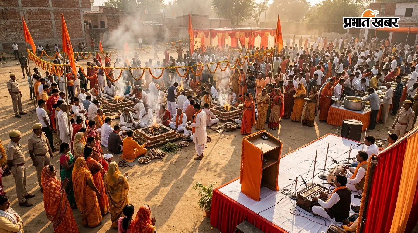 गायत्री मंत्र और यज्ञ से गूंजा मैनाटाड़, हवन के बाद भक्ति गीतों और भंडारे का आयोजन