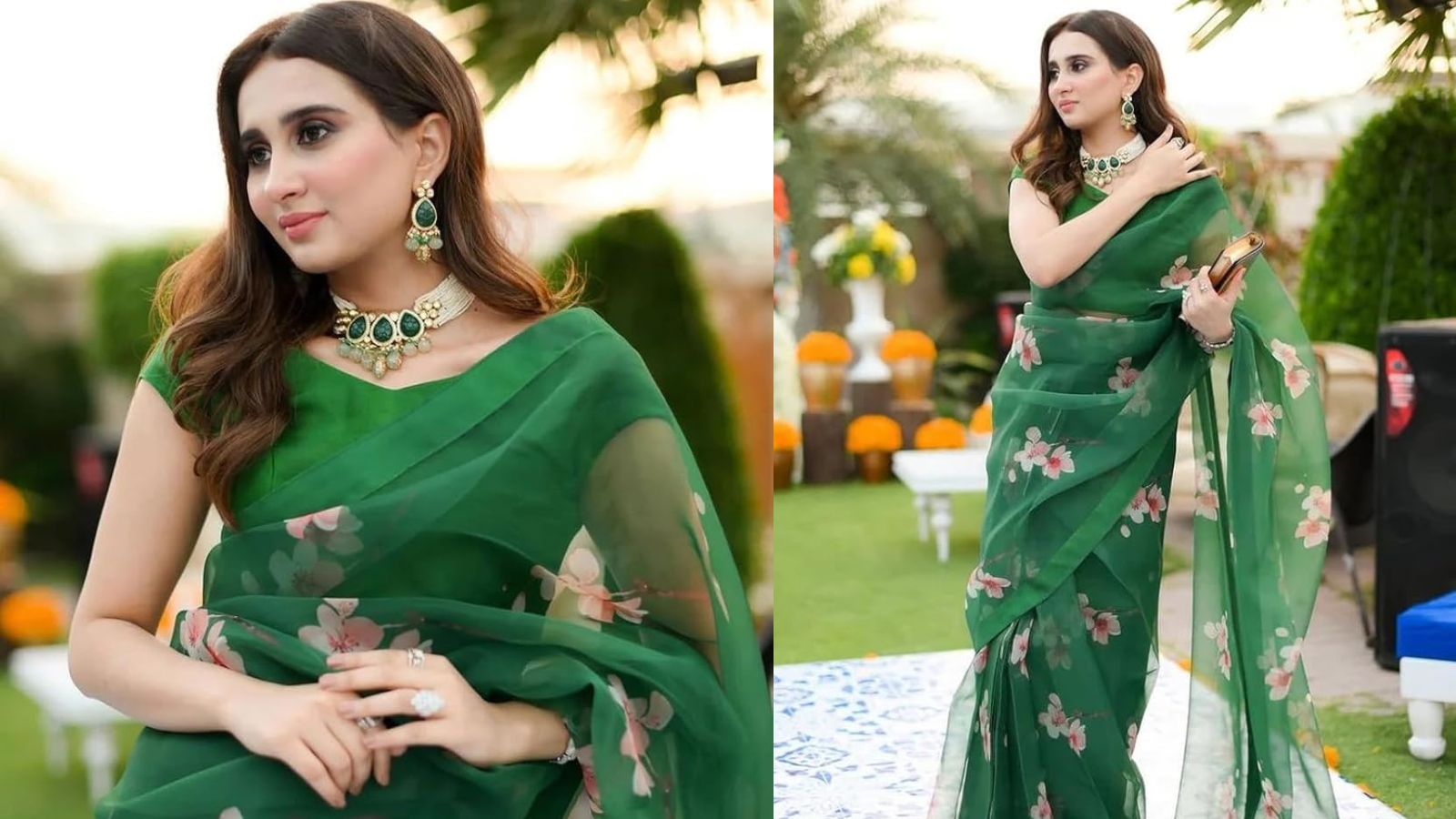 Floral Organza Green Saree
