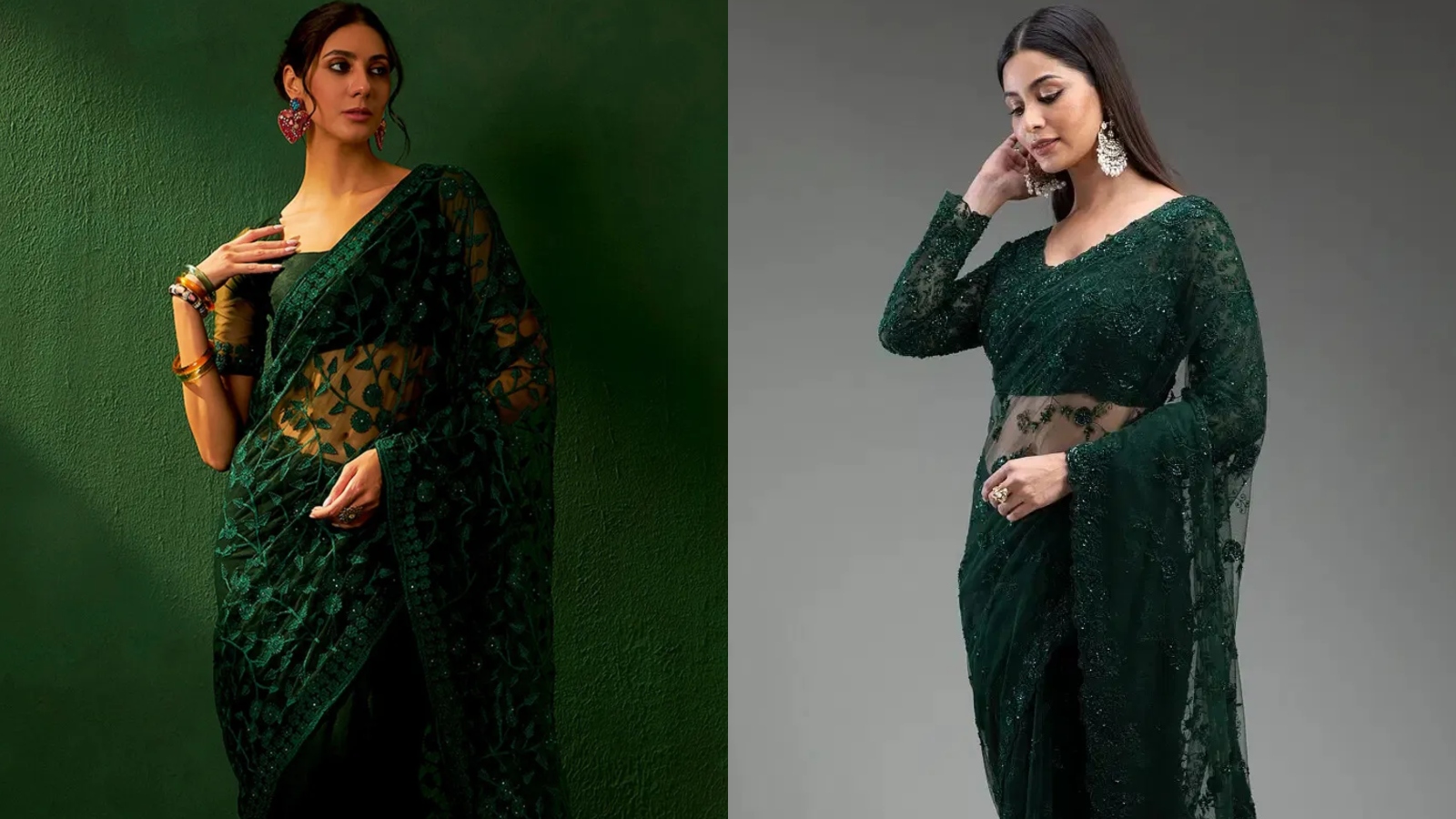 Green Net Saree