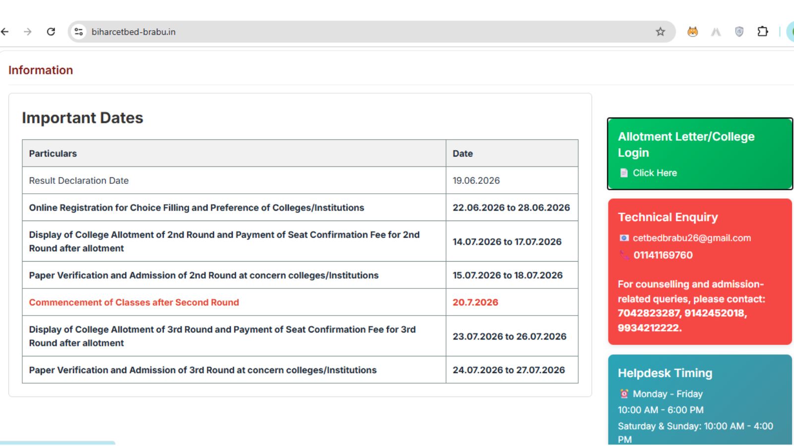 Bihar BEd 3rd College Allotment List Offcial Website