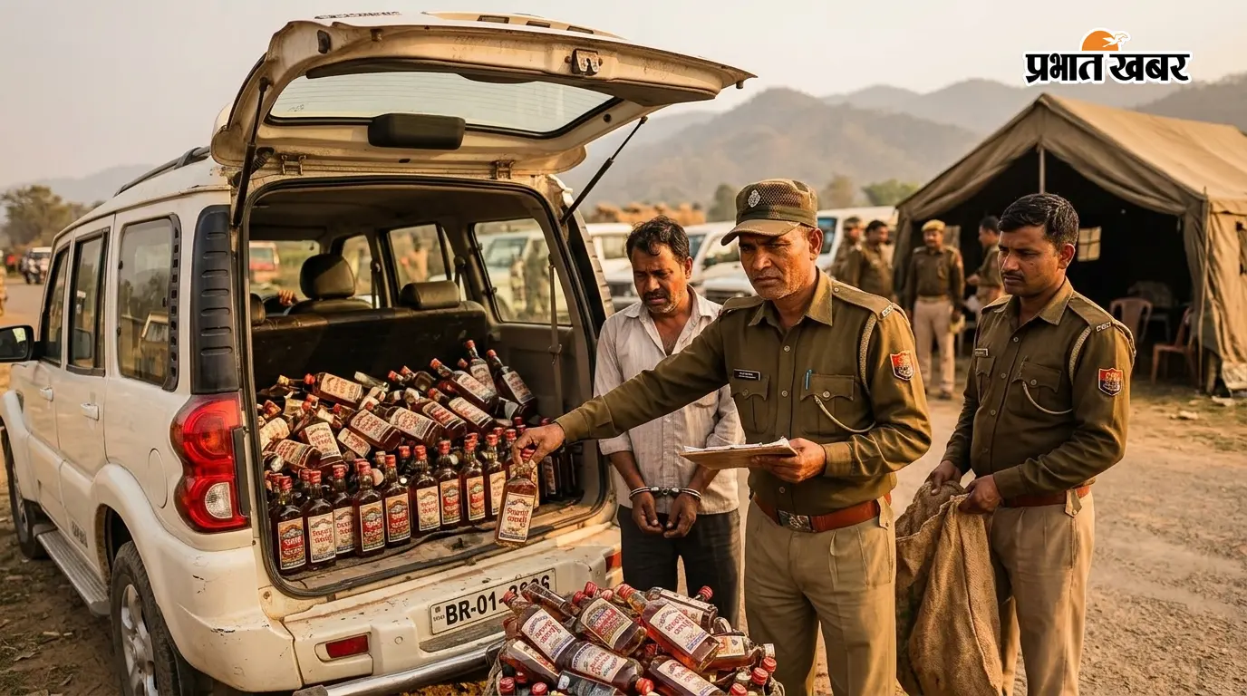 वाहन जांच के दौरान बड़ी कार्रवाई, 2165 बोतल नेपाली सौंफी शराब और स्कॉर्पियो जब्त