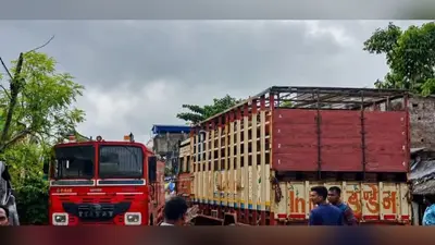 गैस सिलेंडर लदे ट्रक में आग, लंकागढ़ में मची अफरा-तफरी
