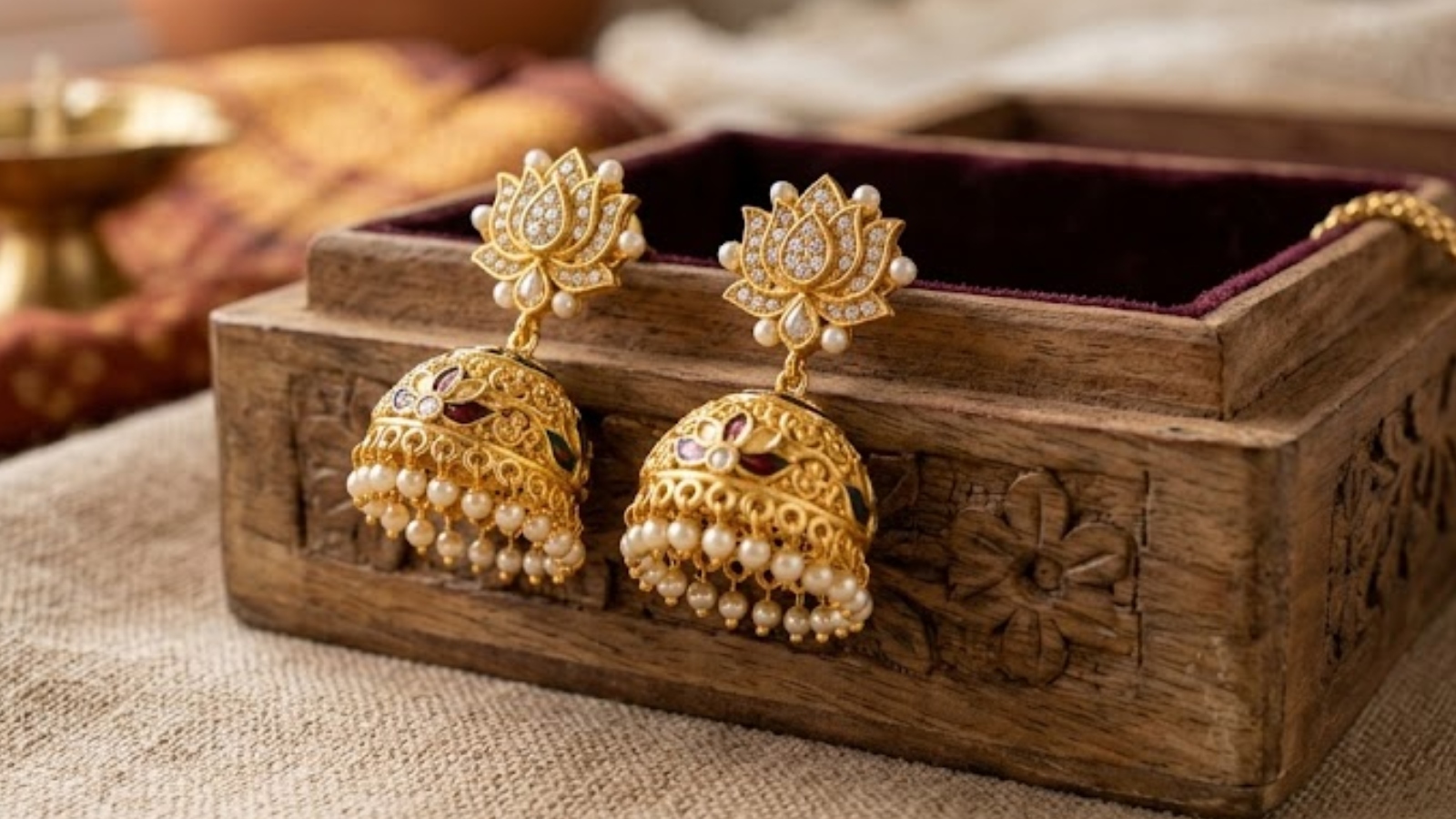 Floral Drop Gold Jhumka, AI Image
