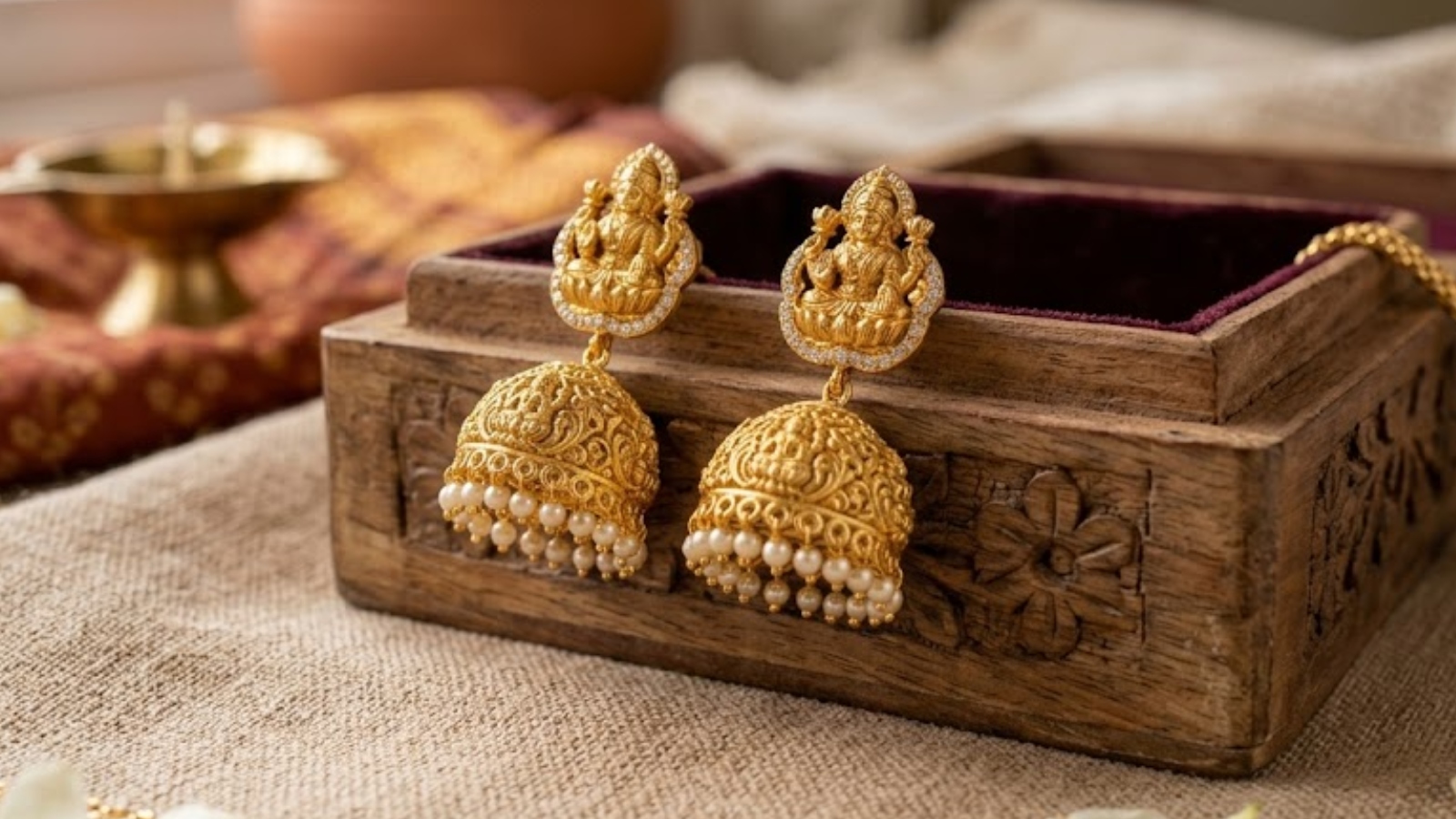 Lakshmi Motif Gold Jhumka, AI Image