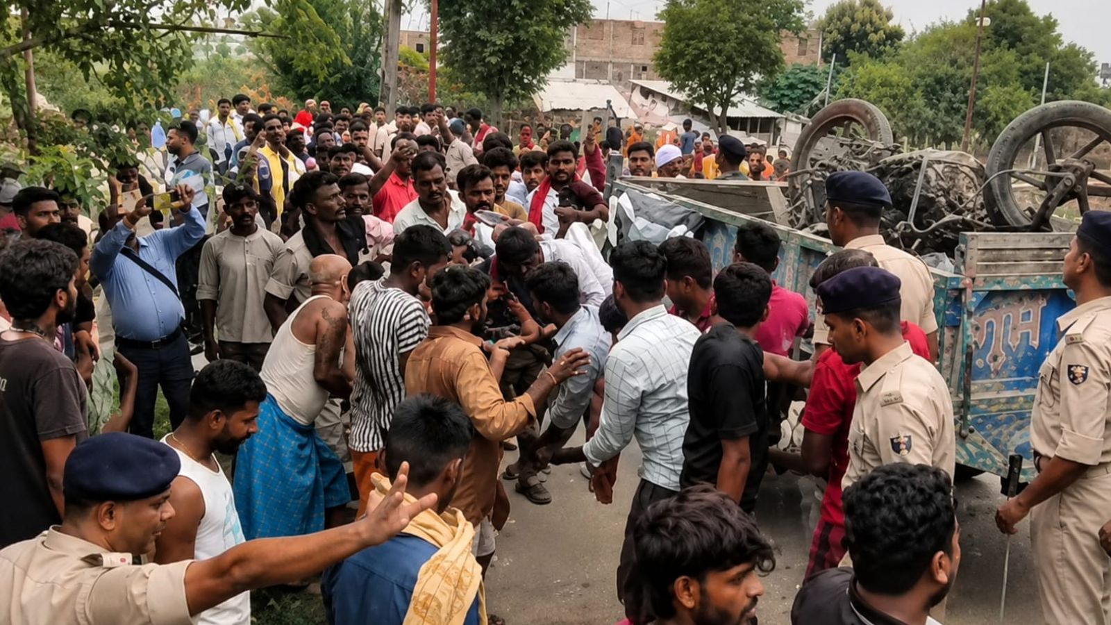 घटनास्थल पर ग्रामीणों की भीड़