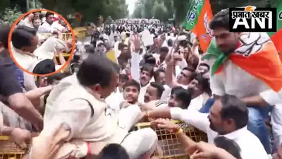 नारेबाजी के जोश में बैरिकेड पर चढ़े बीजेपी नेता, उतरने में फंसे... VIDEO में कैद हुआ पूरा मामला