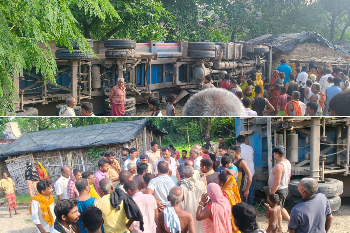 एनएच-31 पर बालू लदा ट्रक घर पर पलटा, एक ही परिवार के सात घायल, दो बच्चों के दबे होने की आशंका