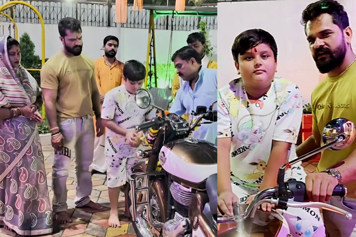 खेसारी लाल यादव को बेटे ने दिया सरप्राइज, 11 साल की उम्र में अपनी कमाई से बुलेट खरीद पिता को किया गिफ्ट
