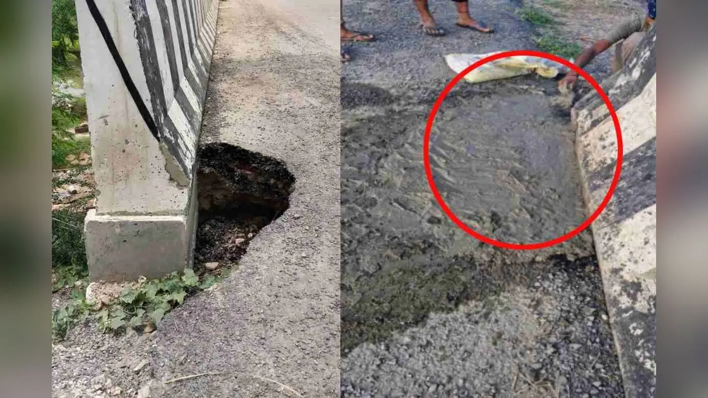 खबर का असर: चंद घंटे में भर गया गड्ढा, PWD ने लिया एक्शन, एप्रोच पथ में बने रेनकट की मरम्मती