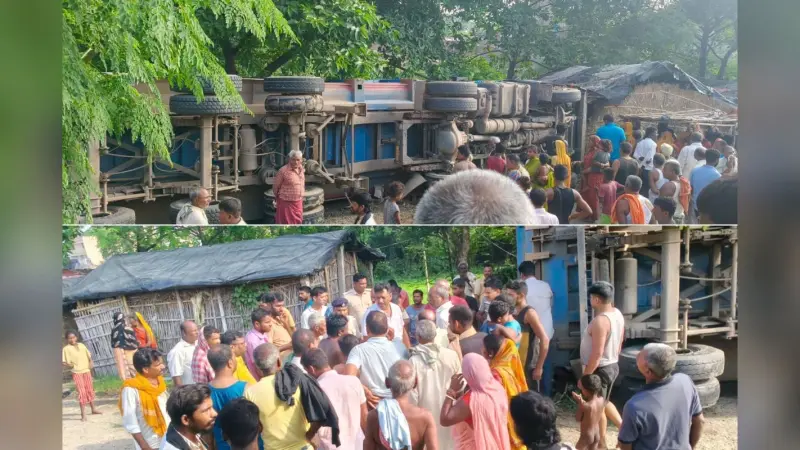 एनएच-31 पर बालू लदा ट्रक घर पर पलटा, एक ही परिवार के सात घायल, दो बच्चों के दबे होने की आशंका