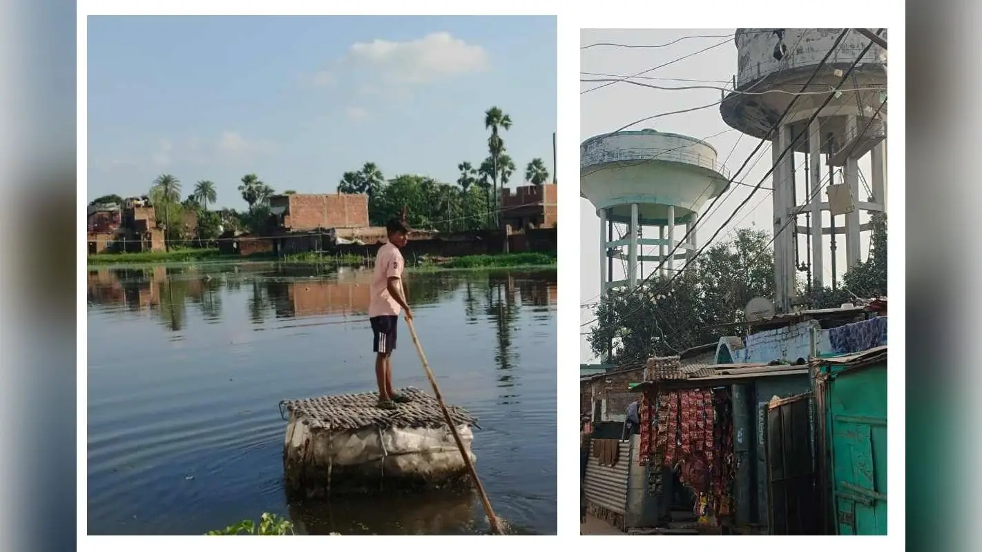 Waterlogging Crisis Sitamarhi: वार्ड-17 की बदहाली, दो-दो जलमीनारें फेल, नाव और चचरी के सहारे कट रही लोगों की जिंदगी