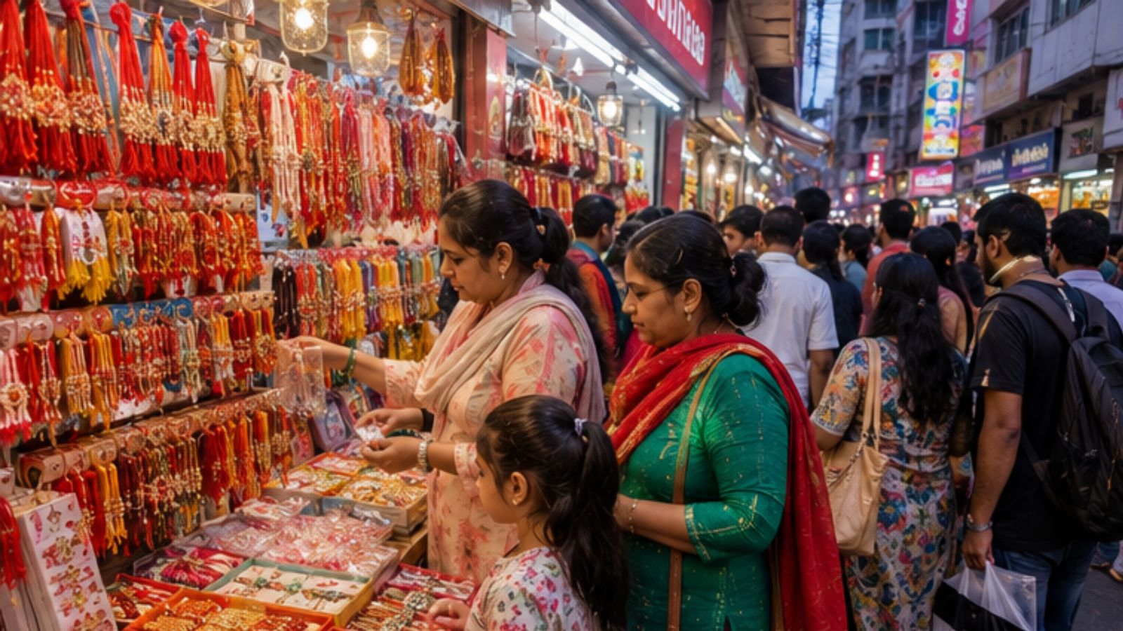 रक्षाबंधन से पहले बाजारों में सजी रंग-बिरंगी राखियां और गिफ्ट आइटम (AI तस्वीर )