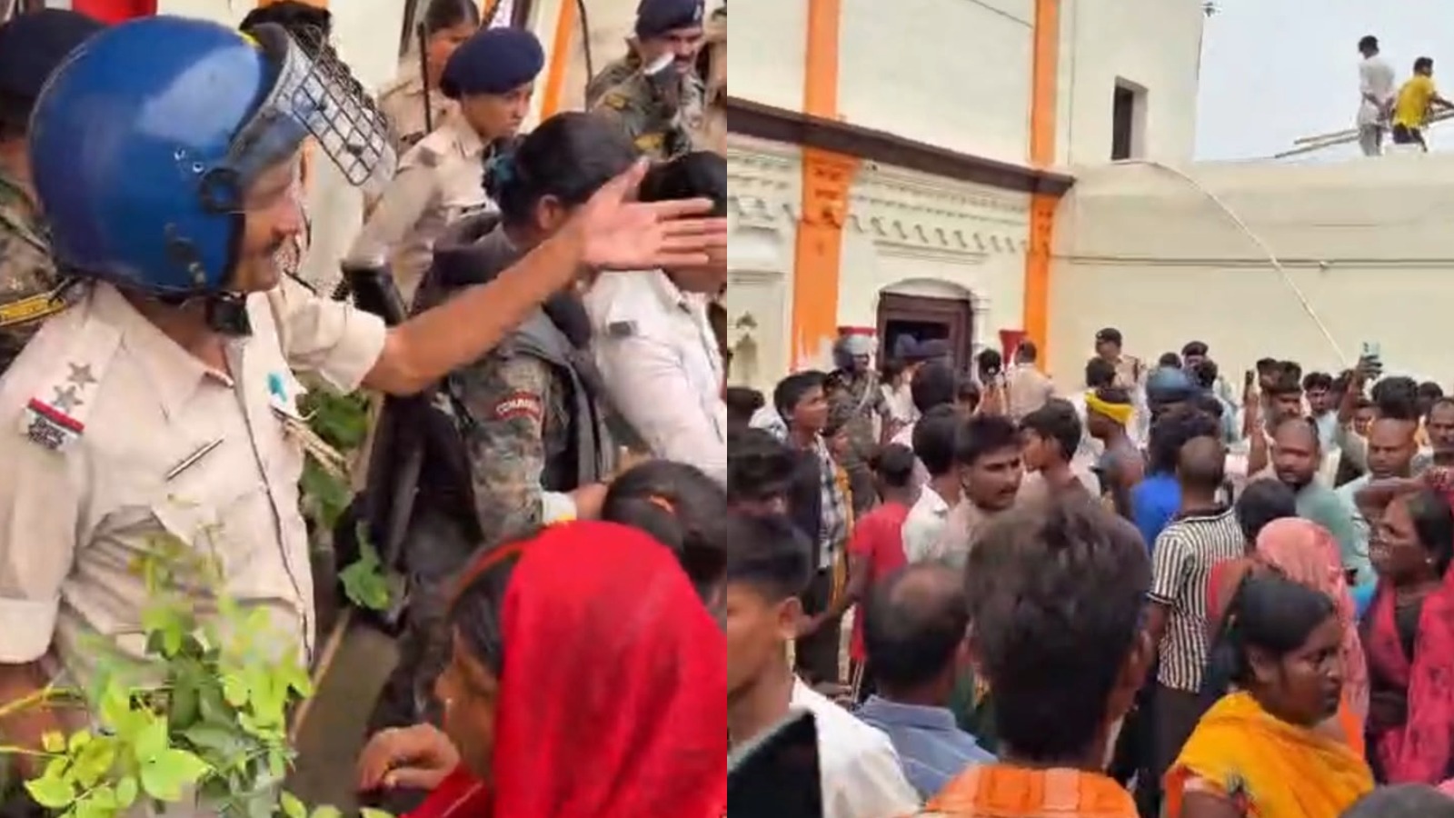 आक्रोशित लोगों को समझाने पहुंचे पुलिसकर्मी