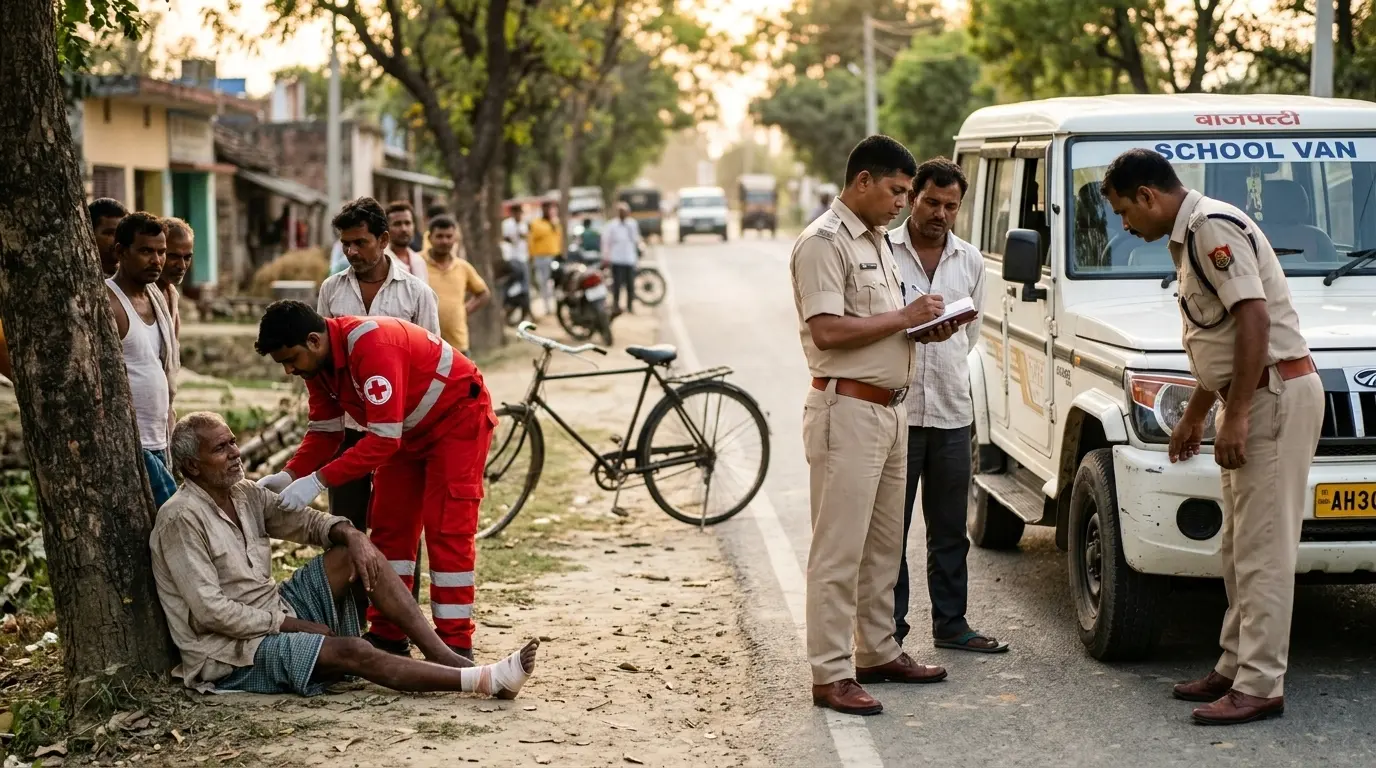 बाजपट्टी में स्कूली वैन की टक्कर से साइकिल सवार मजदूर घायल, पुलिस जांच में जुटी