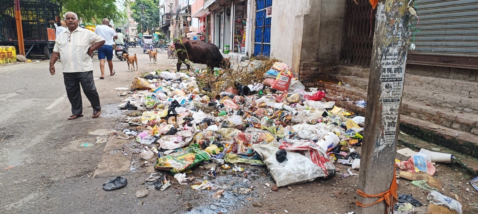 चांदचौरा मोड़ पर कचरा के साथ फैला गोबर