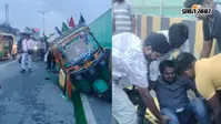 तेज रफ्तार कार डिवाइडर से टकराकर सड़क किनारे खड़े ऑटो में मारी टक्कर, चालक समेत पांच घायल