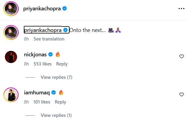 प्रियंका चोपड़ा पोस्ट कमेंट सेक्शन स्क्रीनशॉट, फोटो - इंस्टाग्राम