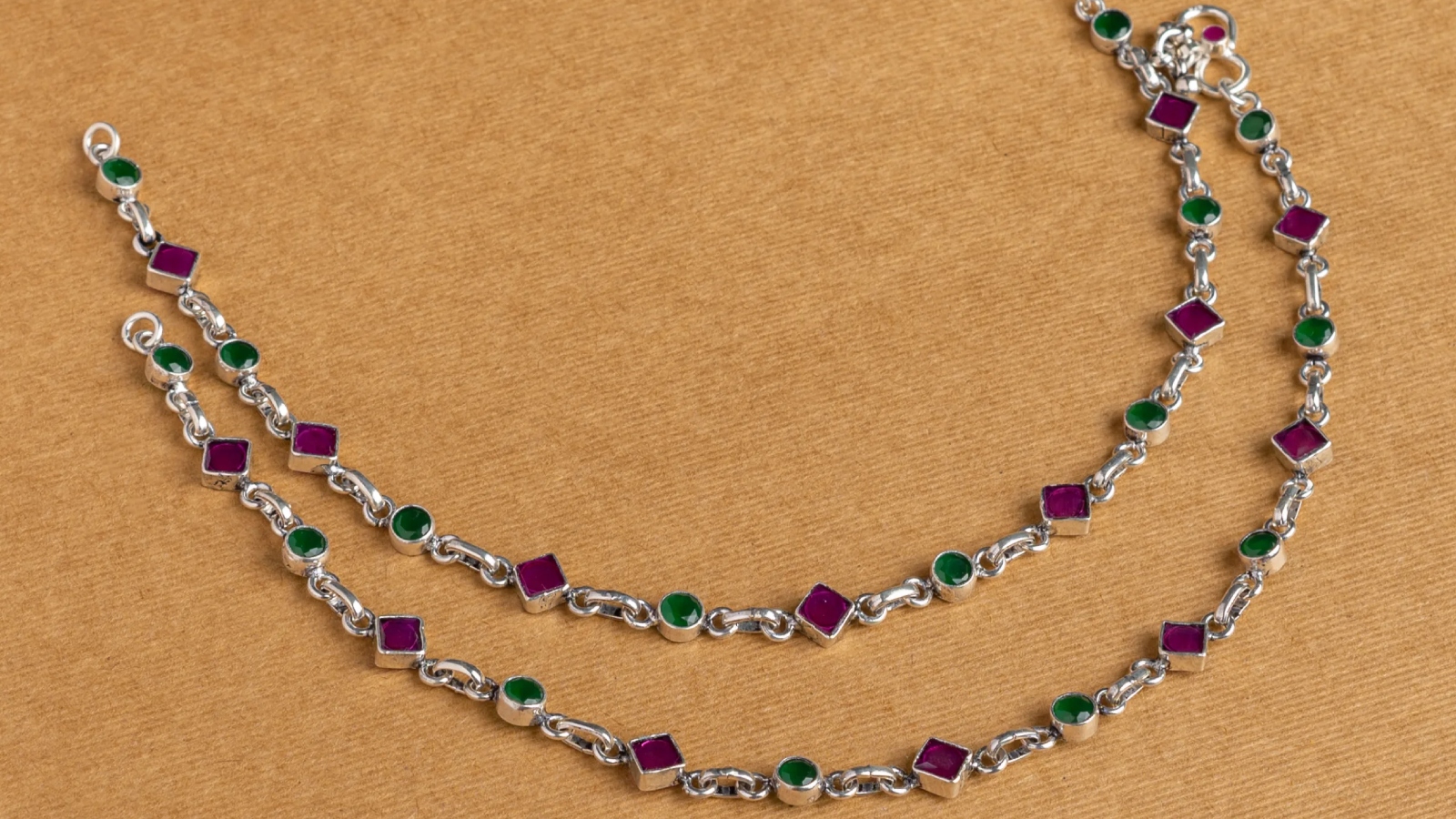 Stone Work Silver Payal Design