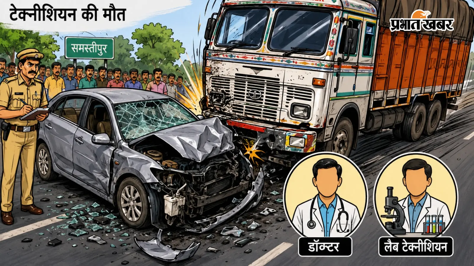 समस्तीपुर: तेज रफ्तार ट्रक की टक्कर से डॉक्टर और लैब टेक्नीशियन की मौत