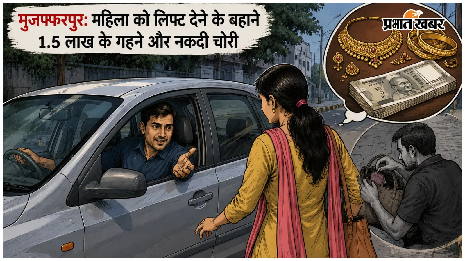 मुजफ्फरपुर: महिला को लिफ्ट देने के बहाने 1.5 लाख के गहने और नकदी चोरी