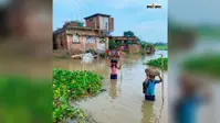 पूर्णिया में बाढ़ के बीच बच्चों की पढ़ाई जारी, 4 फीट पानी पार कर स्कूल पहुंच रहे छात्र
