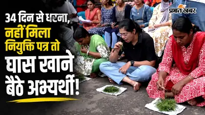 घास खाने पर हुए मजबूर, 34 दिन धरने के बाद LPST टॉपर्स का अनोखा प्रदर्शन