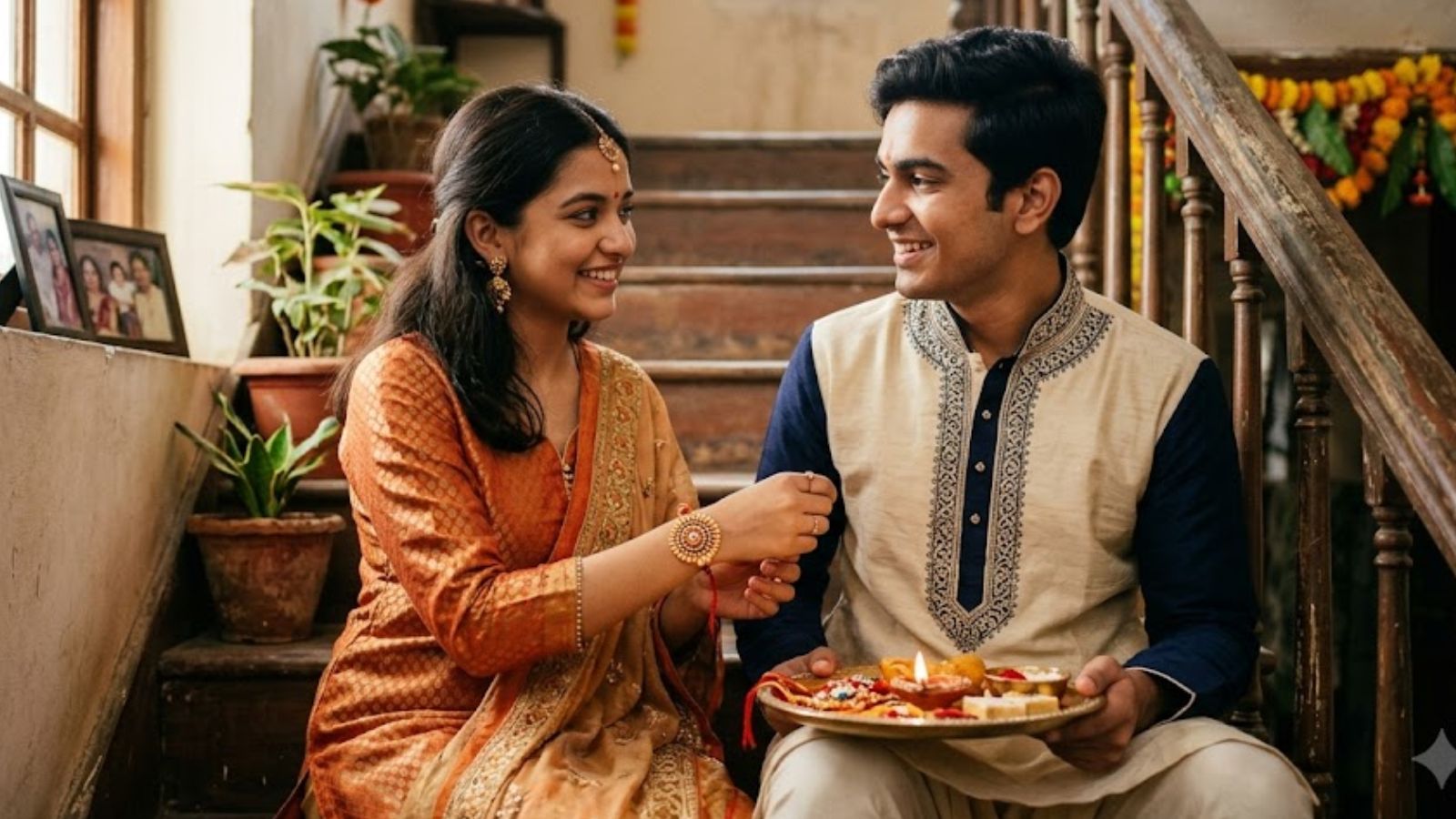 राखी में सीढ़ियों पर बैठकर दें पोज, PC - AI