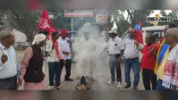 हजारीबाग में वामदलों का जेल भरो आंदोलन के समर्थन में प्रदर्शन, केंद्र सरकार का पुतला फूंका