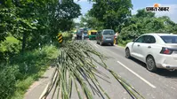 हजारीबाग में NH-522 पर वाहन दुर्घटनाग्रस्त, सड़क पर बिखरा बांस