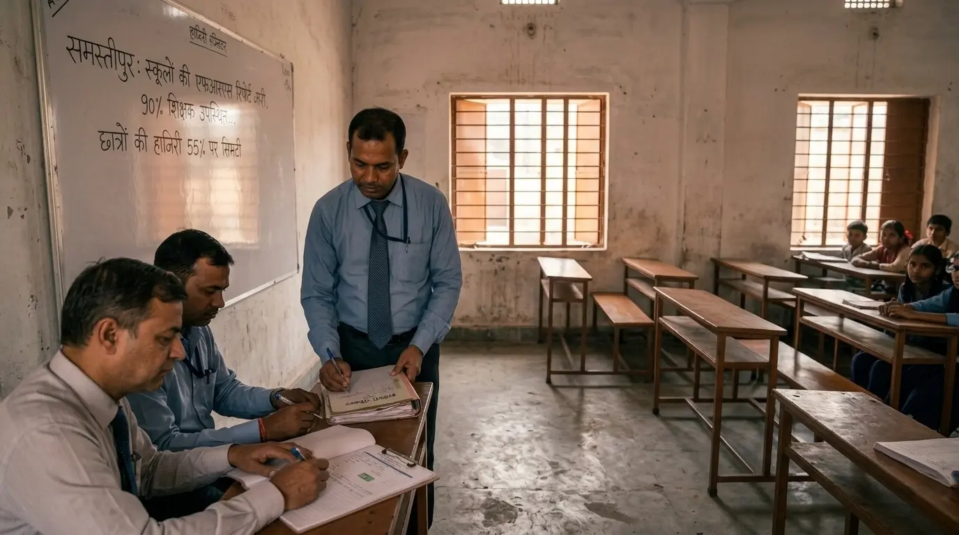 समस्तीपुर: स्कूलों की एफआरएस रिपोर्ट जारी, 90% शिक्षक उपस्थित तो छात्रों की हाजिरी 55% पर सिमटी