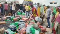 NH-27 पर लोडेड पिकअप पलटा, बाल-बाल बचा ड्राइवर
