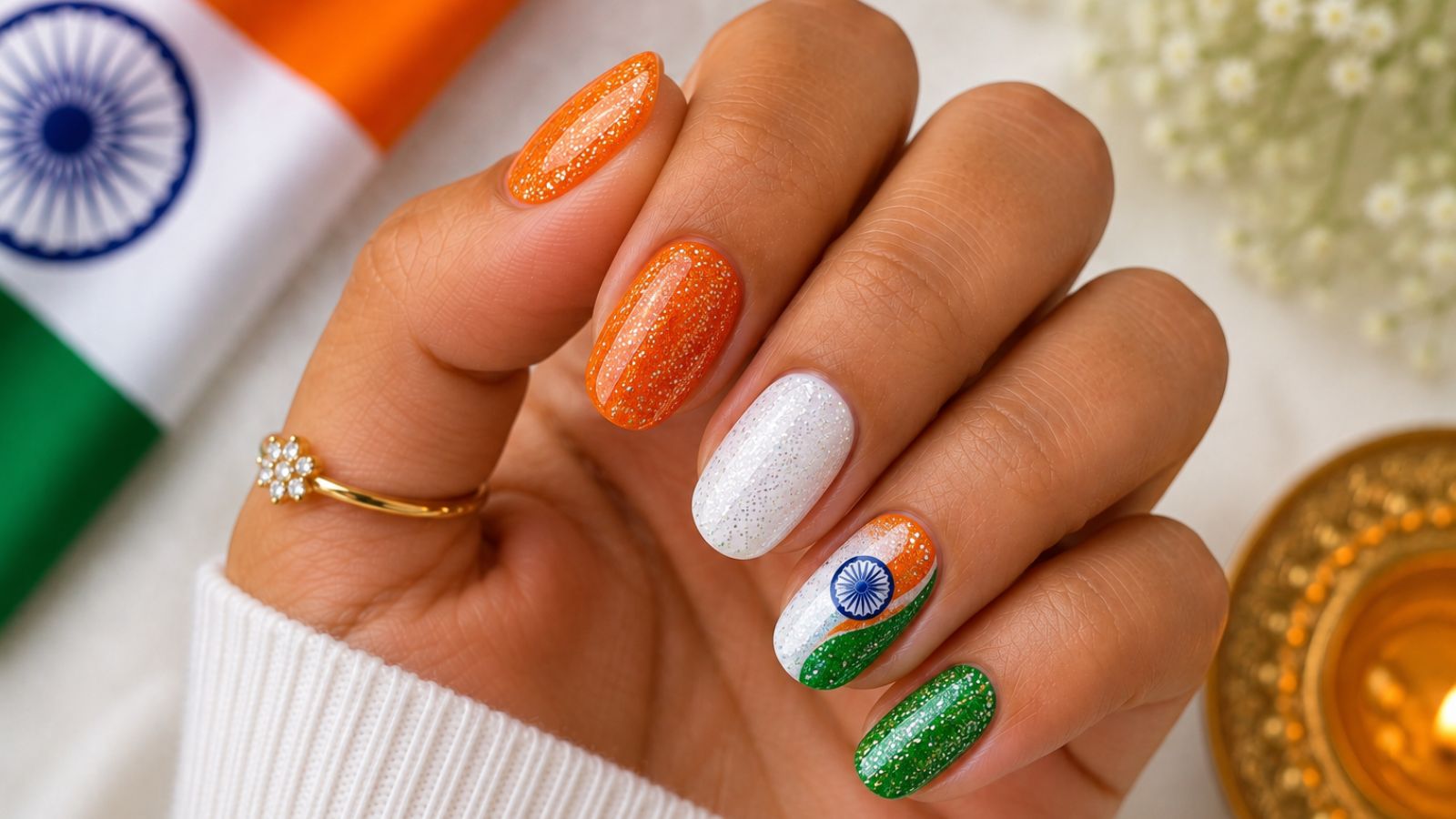 ग्लिटर तिरंगा नेल्स, PC - AI