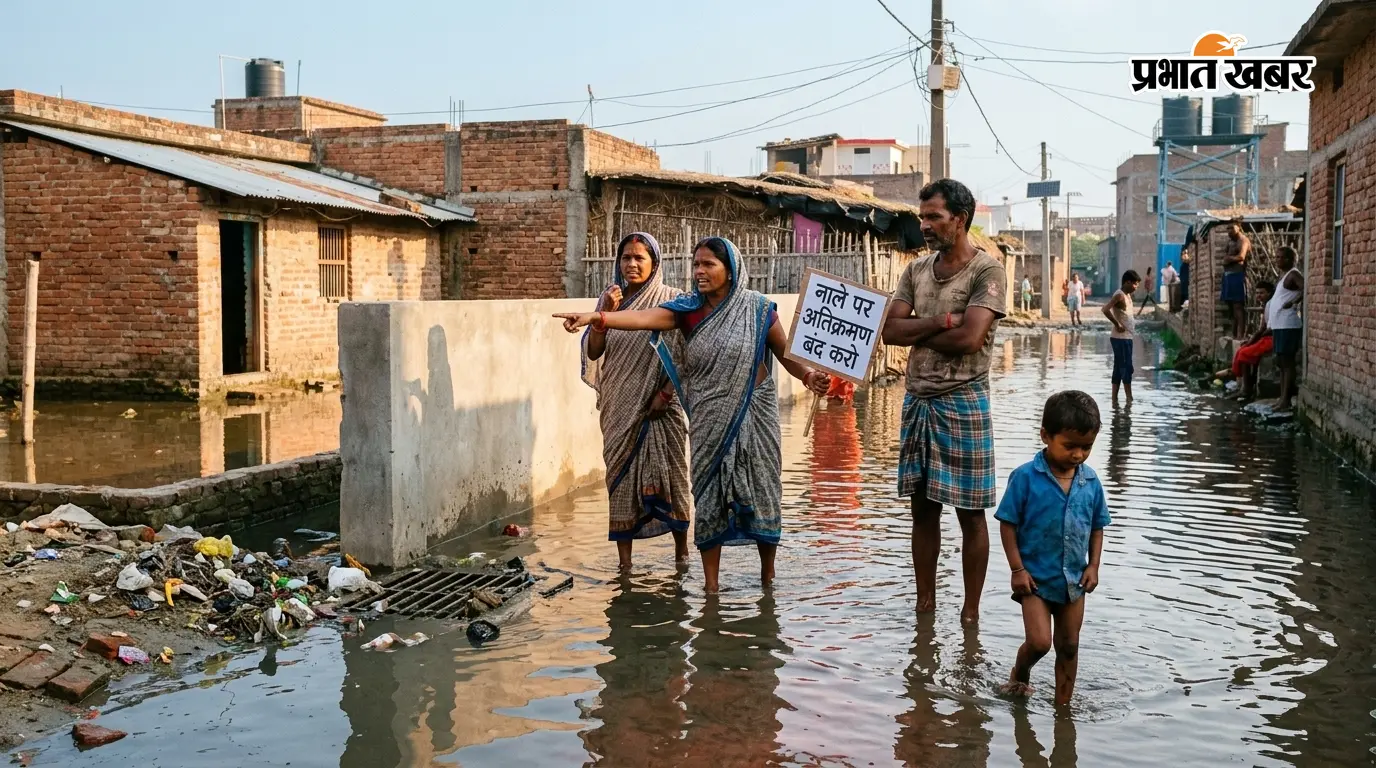 मोतिहारी में जलजमाव से हाहाकार, नाले पर अतिक्रमण का आरोप