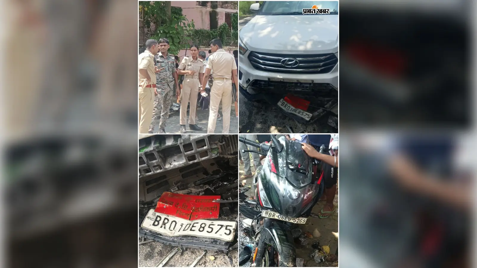 चिकित्सा पदाधिकारी के बोर्ड लगी कार से पल्सर की सीधी भिड़ंत, तीन गंभीर पुलिस द्वारा ब्रेजा कर को किया गया जप्त