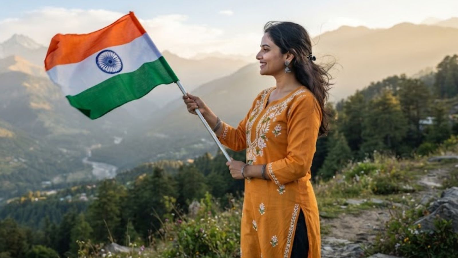 तिरंगा हवा में लहराते हुए लड़की की सांकेतिक फोटो - Pc - Ai