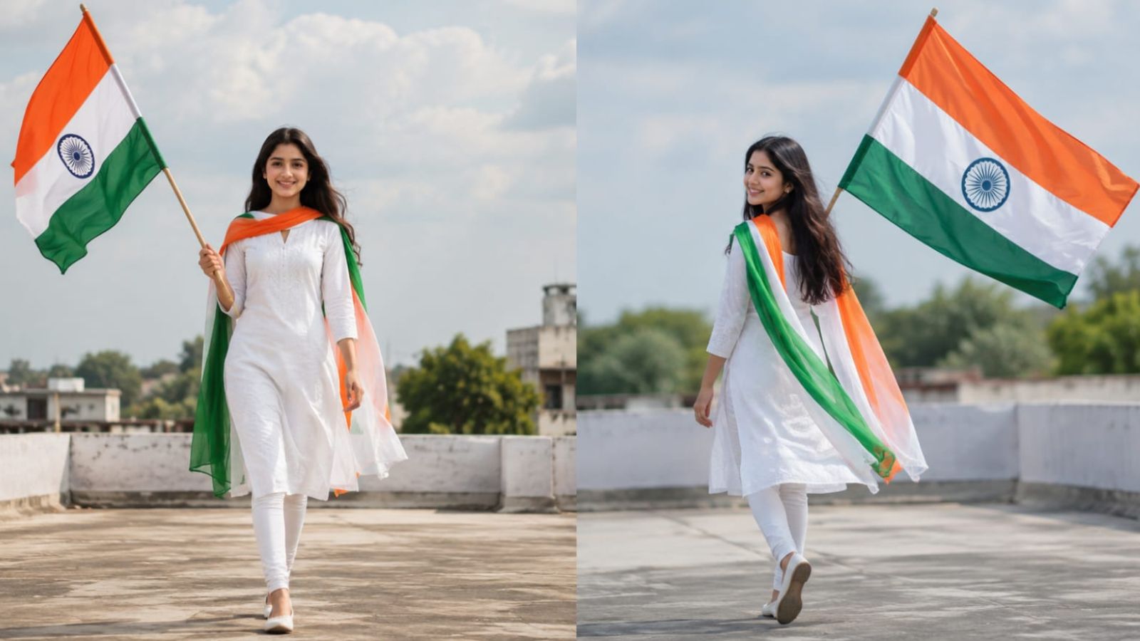 तिरंगे के साथ चलते हुए पोज, Pc - Ai