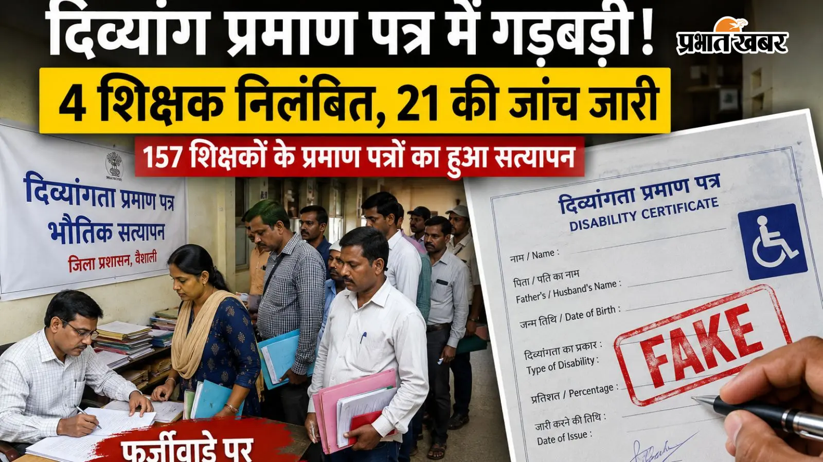 नौकरी के समय दिए दिव्यांग प्रमाण पत्रों की खुली पोल? जांच में 5 संदिग्ध, वैशाली के 4 शिक्षक निलंबित