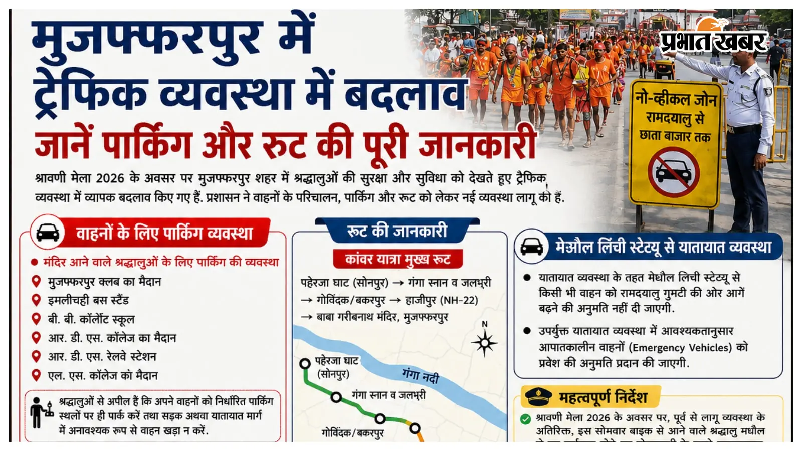 श्रावणी मेला: मुजफ्फरपुर में ट्रैफिक व्यवस्था में बदलाव, जानें पार्किंग और रूट की पूरी जानकारी