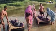 उत्तर प्रदेश की बदहाल स्वास्थ्य व्यवस्था! गर्भवती महिला को चारपाई पर लिटाकर ट्यूब के सहारेपार कराई नदी