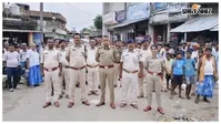 महावीरी झंडा पर्व को लेकर बंजरिया में पुलिस का फ्लैग मार्च, संवेदनशील इलाकों में कड़ी निगरानी