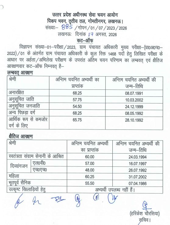 UP VDO कट ऑफ लिस्ट