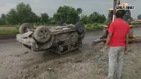 औरंगाबाद: एनएच-19 पर जलजमाव में अनियंत्रित होकर पलटी थार, बाल-बाल बचे दो युवक