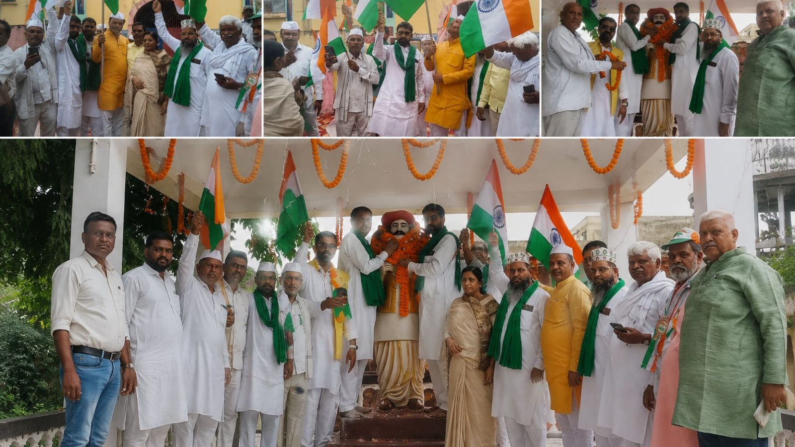 जिला कारागार स्थित शहीद राजकुमार बाघ की प्रतिमा पर माल्यार्पण करते एआईएमआईएम व कांग्रेस पार्टी के कार्यकर्ता 