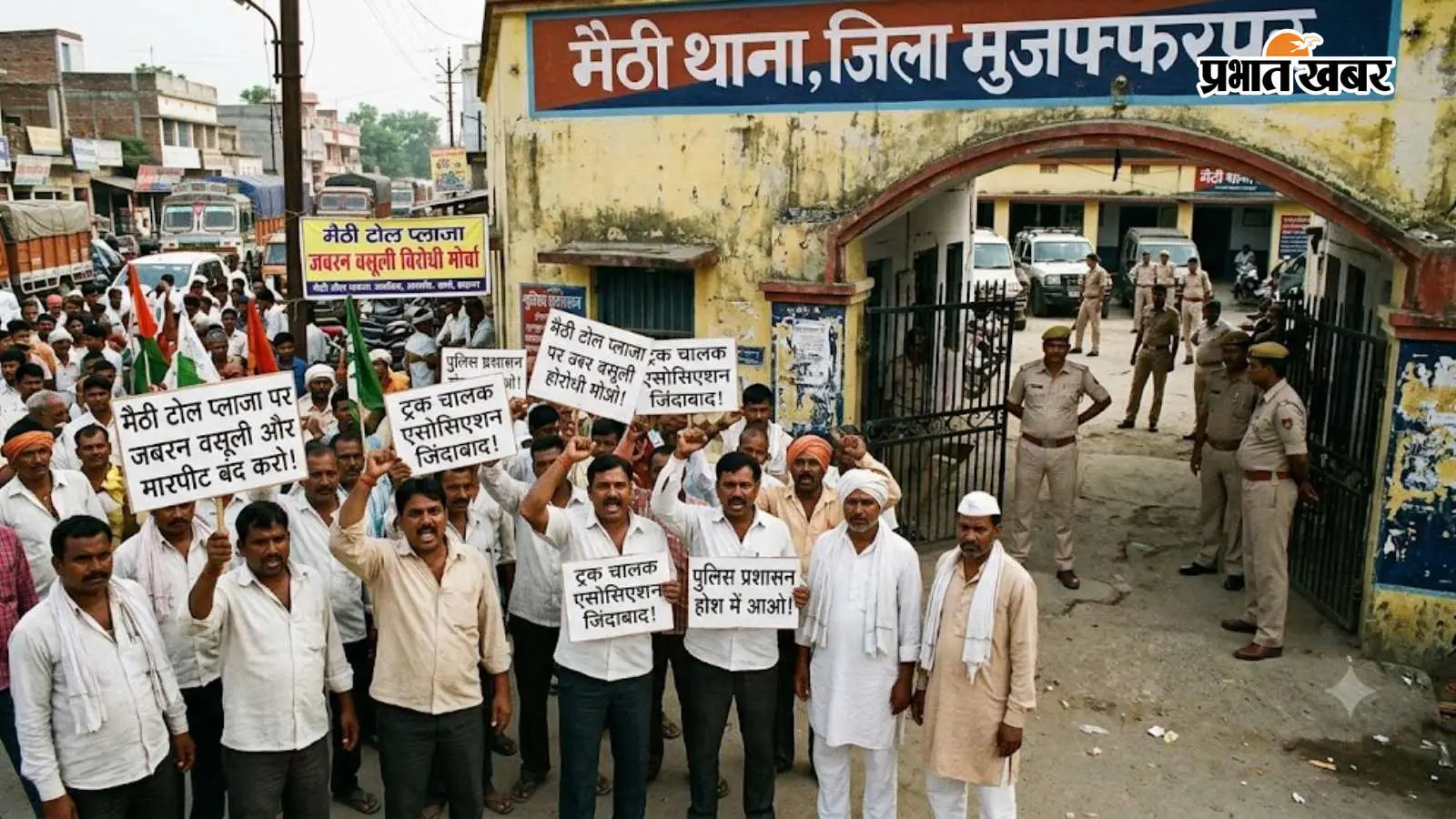 मैठी टोल प्लाजा पर जबरन वसूली और मारपीट का आरोप, ट्रक चालक एसोसिएशन ने थाने में जताया विरोध